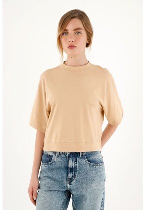 Camiseta Oversize Café Manga Corta Para Mujer