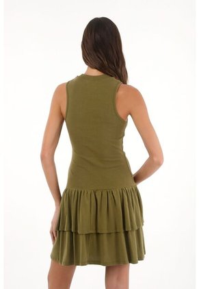 Vestido Corto Ajustado Con Boleros Verde Para Mujer