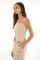 Topmark Camisa Strapless Con Cortes Café Para Mujer de topmark