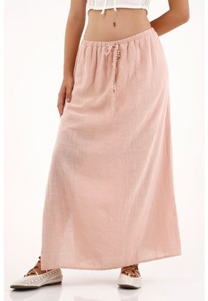 Falda Larga Con Aberturas Laterales Rosada Para Mujer