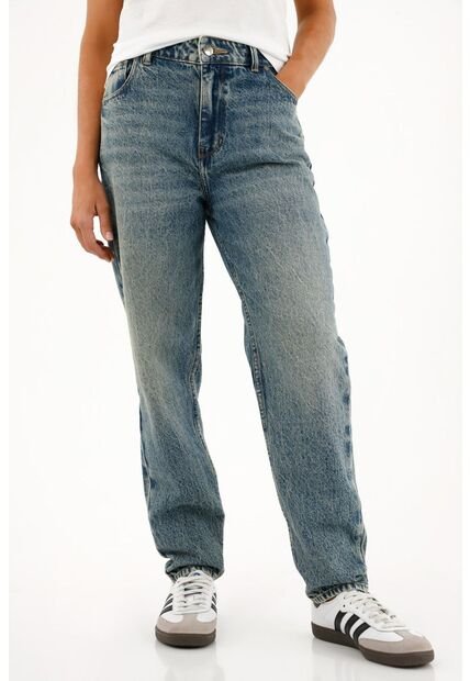 Topmark Jean Mom Tiro Alto Azul Para Mujer
