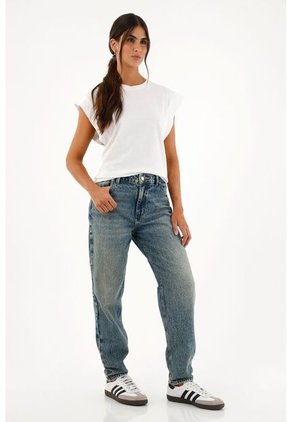 Topmark Jean Mom Tiro Alto Azul Para Mujer