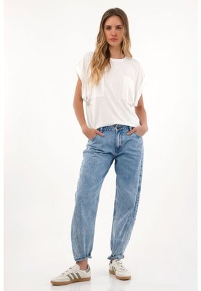 Topmark Jean Boyfriend Tiro Medio Azul Para Mujer