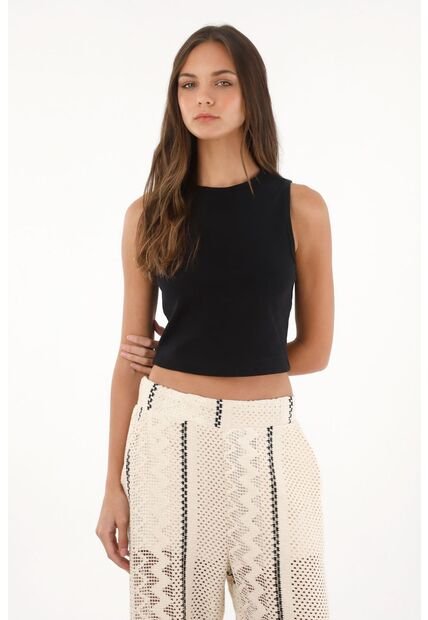 Topmark Camiseta Manga Sisa En Rib Negra Para Mujer