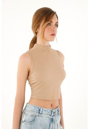 Crop Top Cuello Tortuga Crudo Para Mujer