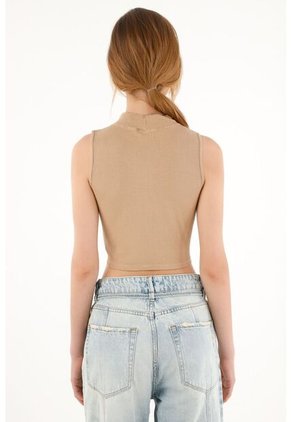 Crop Top Cuello Tortuga Crudo Para Mujer