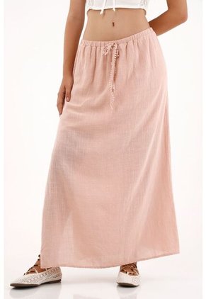 Falda Larga Con Aberturas Laterales Rosada Para Mujer
