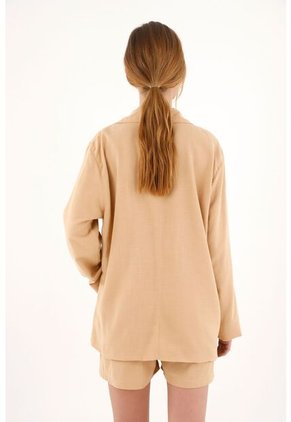 Blazer Café Con Palmeras Bordadas Para Mujer