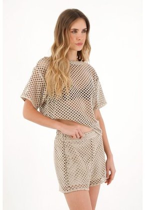 Topmark Camiseta Oversize En Tela Tipo Malla Café Para Mujer