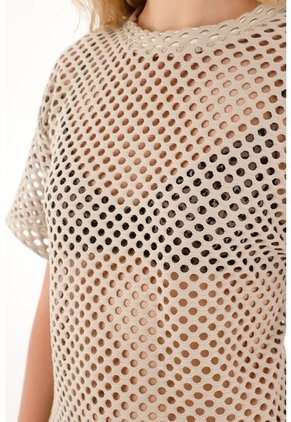 Topmark Camiseta Oversize En Tela Tipo Malla Café Para Mujer