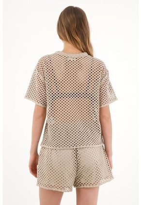 Topmark Camiseta Oversize En Tela Tipo Malla Café Para Mujer