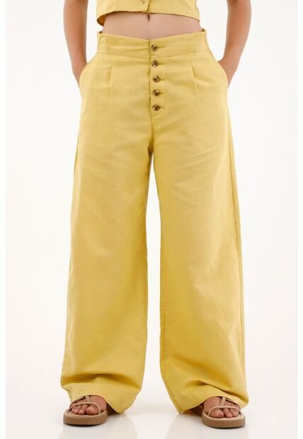 Topmark Pantalón Recto De Tiro Alto Amarillo Para Mujer