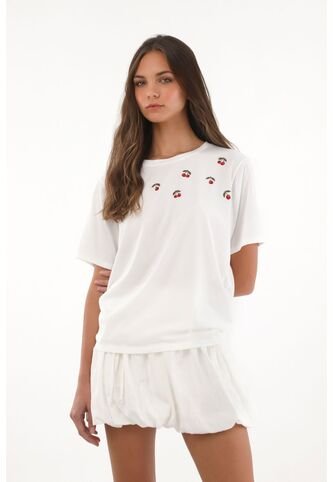 Topmark Camiseta Con Mini Prints De Cerezas Crudo Para Mujer topmark