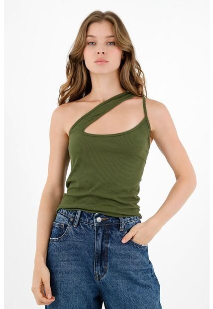 Camiseta Verde De Un Solo Hombro Para Mujer