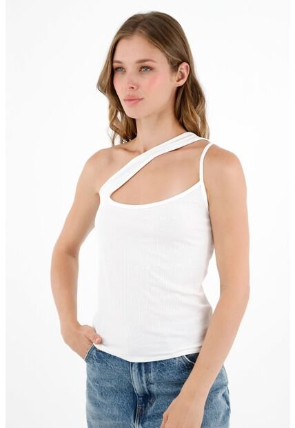 Topmark Camiseta Blanca De Un Solo Hombro Para Mujer