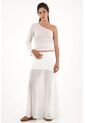 Camiseta One Shoulder Tipo Blonda Crudo Para Mujer de topmark