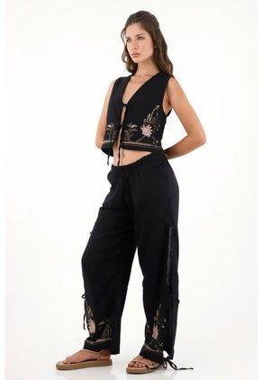 Topmark Chaleco Con Diseño Floral Y Amarres Negro Para Mujer