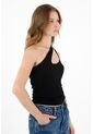 Topmark Camiseta Negra De Un Solo Hombro Para Mujer de topmark