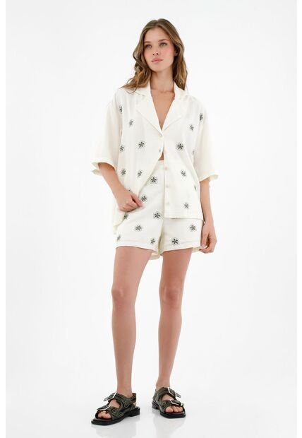 Topmark Camisa Crudo Con Mini Bordados Para Mujer