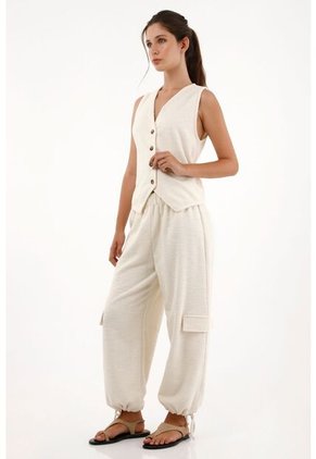 Pantalón Jogger Tipo Tweed Crudo Para Mujer