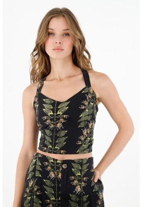 Topmark Camisa Negra Tipo Crop Top Para Mujer