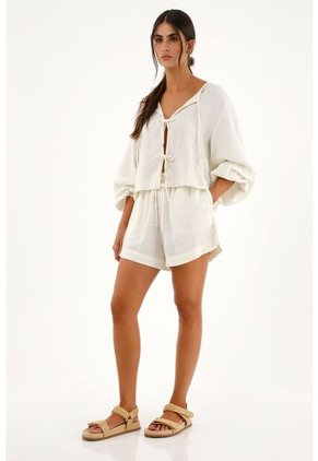 Topmark Camisa Manga Larga Con Ajuste De Tiras Frontal Crudo Para Mujer