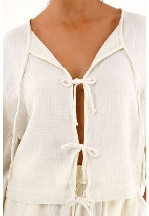 Topmark Camisa Manga Larga Con Ajuste De Tiras Frontal Crudo Para Mujer