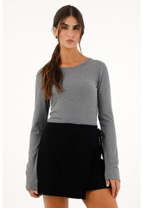 Topmark Camiseta Gris Manga Larga En Rib Para Mujer