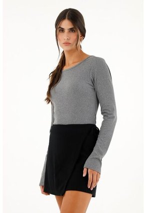 Topmark Camiseta Gris Manga Larga En Rib Para Mujer