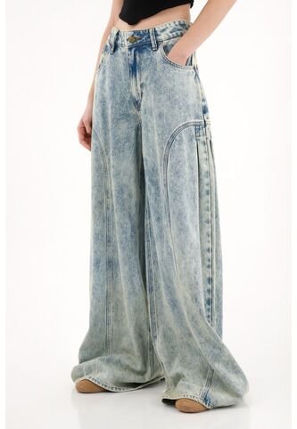 Topmark Jean Wide Leg Tiro Alto Azul Claro Para Mujer topmark