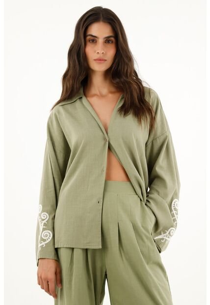 Camisa Verde Manga Larga Acampanada Para Mujer
