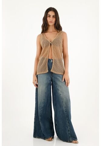 Chaleco Café Tejido Con Abertura Para Mujer topmark