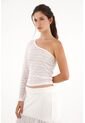 Camiseta One Shoulder Tipo Blonda Crudo Para Mujer de topmark
