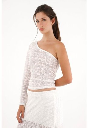 Camiseta One Shoulder Tipo Blonda Crudo Para Mujer