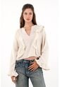 Camisa Con Boleros Amplia Crudo Para Mujer de topmark