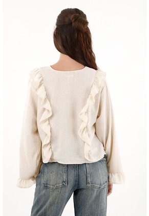 Camisa Con Boleros Amplia Crudo Para Mujer