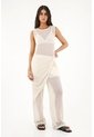Topmark Pantalón Recto De Tejido Abierto Crudo Para Mujer de topmark