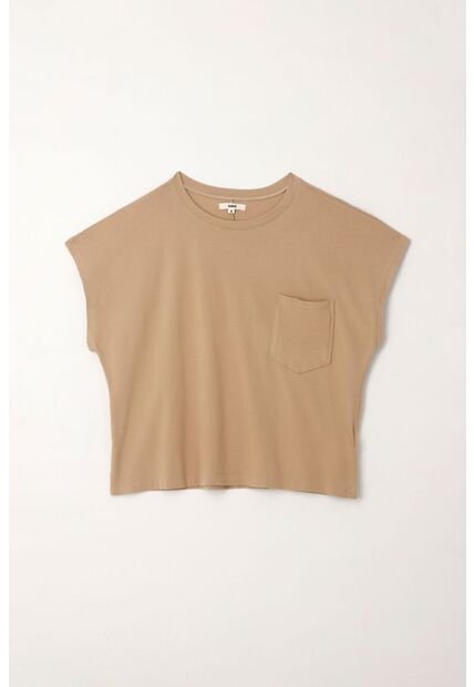 Topmark Camiseta Manga Corta Con Bolsillo Crudo Con Cuello Marcado Para Mujer