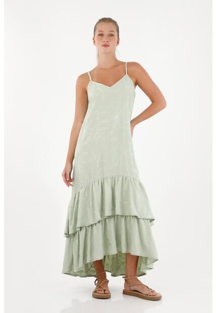 Topmark Vestido Largo En Tela De Flores Verde Para Mujer