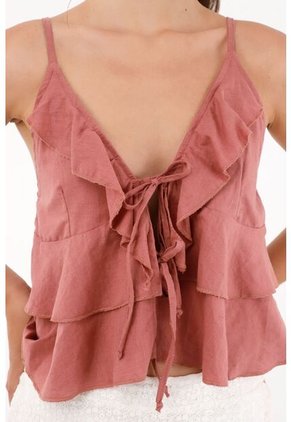 Camisa Con Detalles De Boleros Rosada Para Mujer