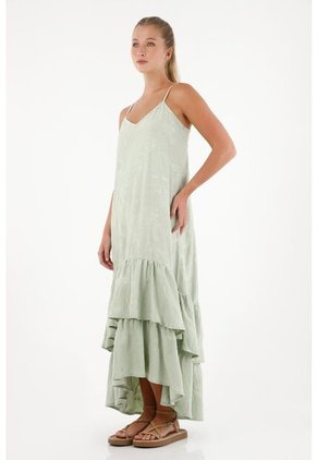 Topmark Vestido Largo En Tela De Flores Verde Para Mujer