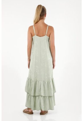 Topmark Vestido Largo En Tela De Flores Verde Para Mujer