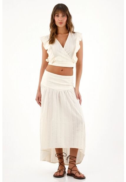 Topmark Camisa Crop Manga Sisa Crudo Para Mujer