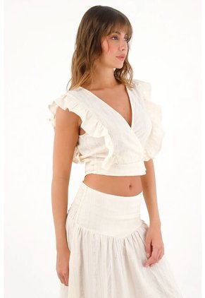 Topmark Camisa Crop Manga Sisa Crudo Para Mujer