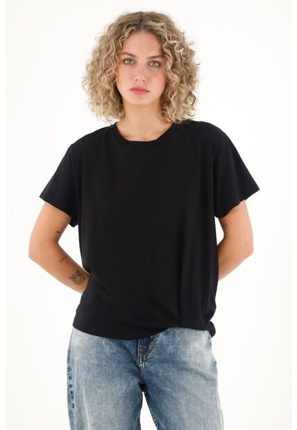 Topmark Camiseta Con Detalle Anudado Negra Para Mujer
