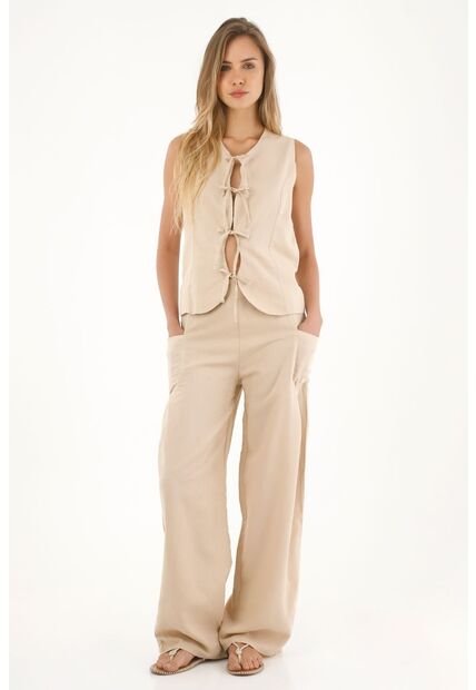 Topmark Chaleco De Tiras Que Anudan En El Frente Café Para Mujer