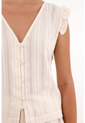 Topmark Camisa Manga Sisa Con Bolero Crudo Con Textura Acanalada Para Mujer