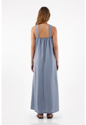Topmark Vestido Para Mujer De Viscosa Azul Humo Relajado Con Escote Halter Anudado