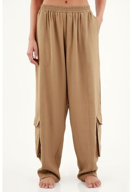 Pantalón Con Bolsillos Cargo Café Para Mujer