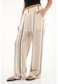 Pantalón Recto Tejido Con Líneas En Contraste Crudo Para Mujer de topmark